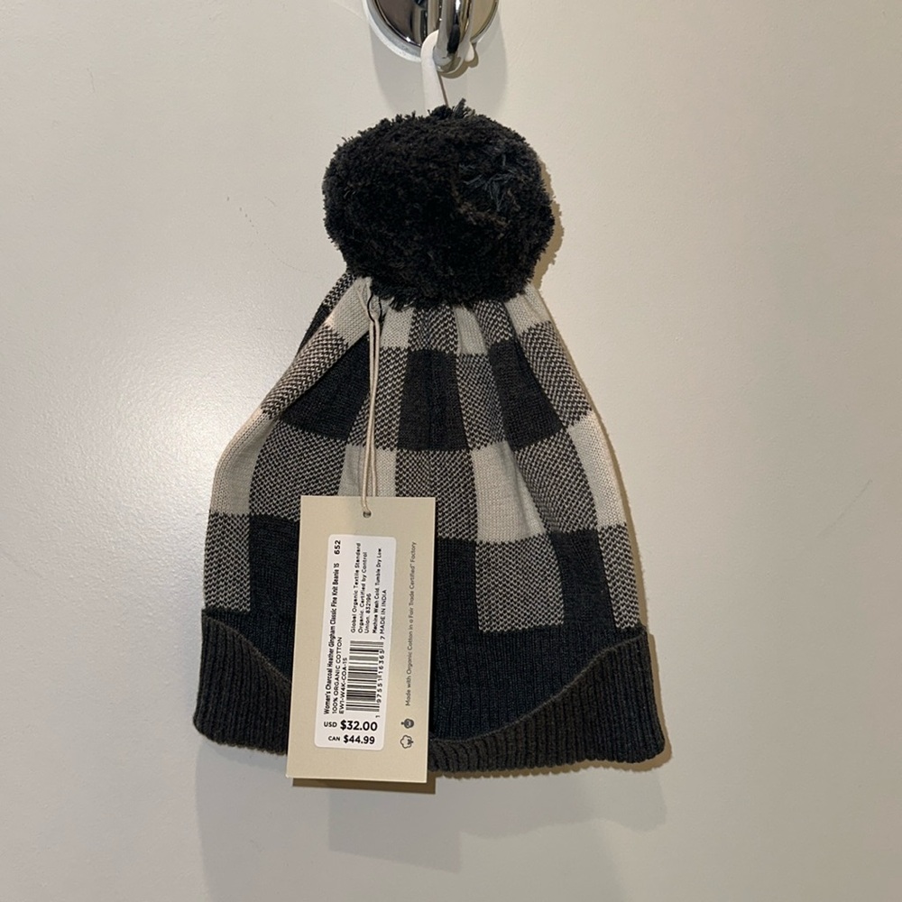 Pact Organic Cotton Charcoal Heather Gingham Fine Knit Beanie